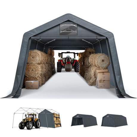 Sophia & William Carport Storage Shed 13x22 ft Portable, Heavy Duty Car Port Canopy Garage Shelter with Sidewalls and Roll Up Doors for Automobile Boat Motorcycle Bike, Gray Sophia & William