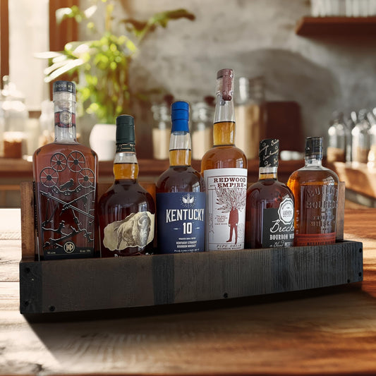 RELODECOR Whiskey & Wine Barrel Shelf: Wall-Mounted Wooden Display Rack for Displaying Liquor Bottles, Rustic Bourbon Whiskey Barrel Wine Rack, Perfect for Home Bar and Wine Enthusiasts or Fa - WoodArtSupply