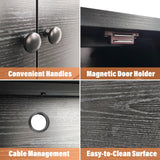 Fienveorn 40-50 Gallon Fish Tank Stand with LED Light Power Outlets,Heavy Duty Metal Aquarium Stand with Storage Shelf and Moveable Hooks,Turtle Reptile Terrariums Stand,Black Halitaa