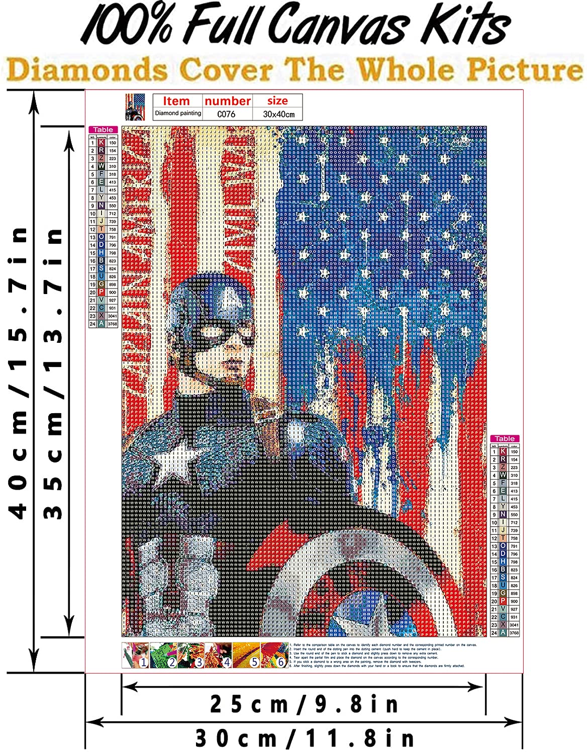 SaxSauly DIY 5D Diamond Painting Superhero and Flag by Numbers Kits for Adult and Kids,Round Full Drill Crystal Rhinestone Cross Stitch Arts Craft Canvas for Home Wall Decor.(11.8X15.7in/30X40cm) SaxSauly