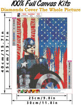 SaxSauly DIY 5D Diamond Painting Superhero and Flag by Numbers Kits for Adult and Kids,Round Full Drill Crystal Rhinestone Cross Stitch Arts Craft Canvas for Home Wall Decor.(11.8X15.7in/30X40cm) SaxSauly