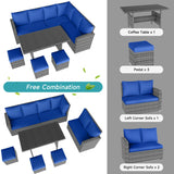 IDEALHOUSE 9 Seat Outdoor Patio Furniture Set - 7-Piece PE Rattan Outdoor Dining Set with Dining Table and Ottomans, Patio Table and Chairs Set Outdoor Furniture Set for Garden Poolside Backyard IDEALHOUSE