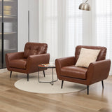TYBOATLE Accent Chairs Set of 2, Comfy Modern Living Room Brown Leather Reading Accent Chairs Tufted Mid Century Arm Chair Small Salon Chair for Office Bedroom (2, Brown) TYBOATLE