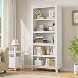 SLEKVERSA 71" Farmhouse Bookcase w/Adjustable Shelves & 31.5" Width, 5 Tier Tall Bookshelf with Wooden Legs, Rustic Vintage Book Shelf for Living Room Office Library (White) SLEKVERSA
