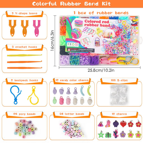 UUEMB 3000+ Rubber Band Bracelet Kit, Colorful Loom Bracelet Making Kit with Storage Box, DIY Art Craft Set with Charms Beads for Beginners Birthday Christmas Parties Gift UUEMB