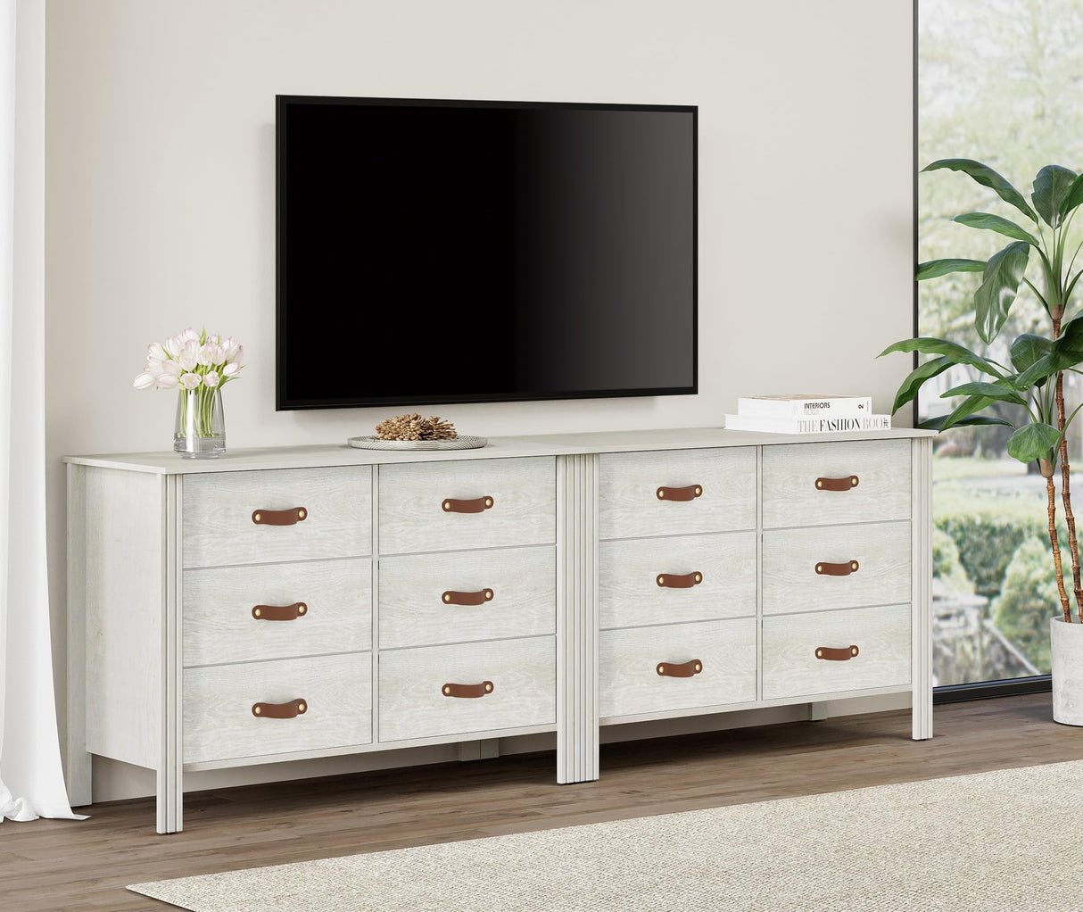 WAMPAT White Dresser for Bedroom, Large Long Dresser with 12 Drawers, Kids Dressers & Chest of Drawers, Set of 2 Classic Storage Cabinet Organizer for Closet, Living Room, Hallway WAMPAT