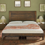 Jocisland Farmhouse Solid Wood Full Size Bed Frame with 48'' High Headboard, Rustic Platform Bed with Under-Bed Storage, No Box Spring Needed, Heavy Duty Support for Small Bedroom, Dark Brown Jocisland