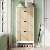 GarveeHome Shoe Cabinet with 3 Flip Doors & 1 Drawer, Entrance Wooden Shoe Rack with Iron Legs, Slim Shoe Storage Cabinet, Modern Fluted Shoe Organizer for Entryway Hallway, White+Oak GarveeHome