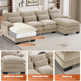 OUYESSIR 110" U Shaped Cloud Sectional Sofa with Deep Seat Cushions, Modern Comfy Chenille Couch, 4 Seater Fluffy Sectional Couches for Living Room with Double Chaise(Light Brown) OUYESSIR