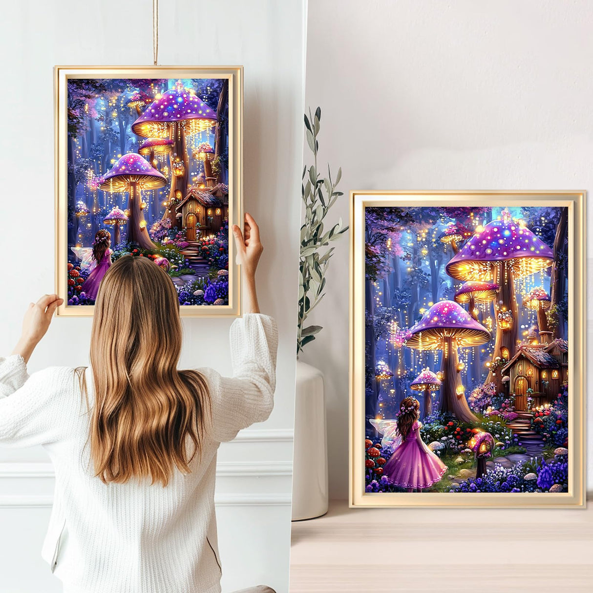 KEYIFA Diamond Art Kits for Adults, 5D DIY Diamond Painting Fantasy Forest, Round Full Drill, Mushrooms Diamonds Dots Mosaic Painting, Crystal Gem Arts Craft for Home Wall Decor 12x16 in KEYIFA
