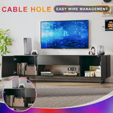 TV Stand for 75 inch TV, Entertainment Center with LED Light, Modern Wood TV Console with Texture Entertainment Stand with Highlight Storage Cabinet for TVs Up to 70-80" Black HUAHUU