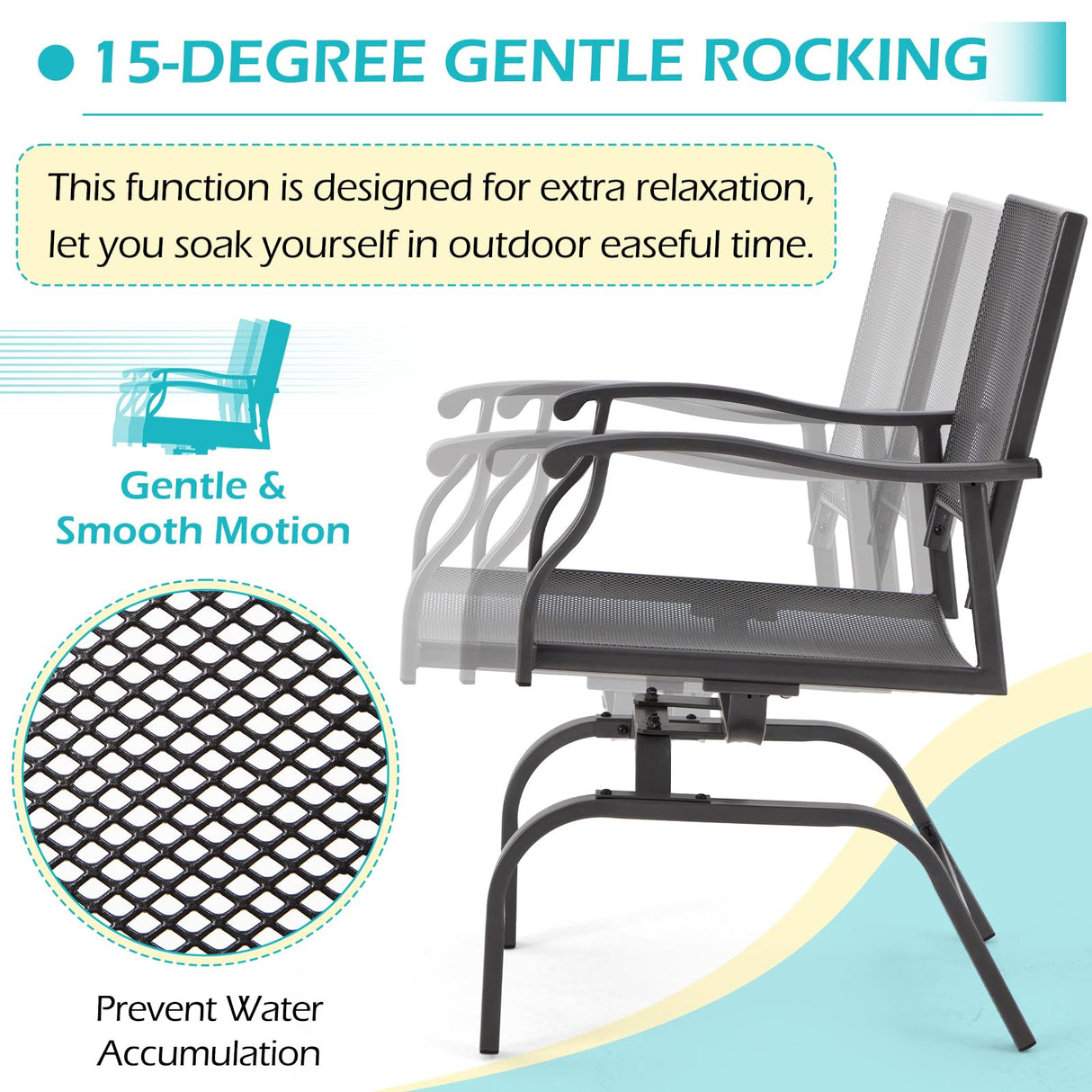 U-MAX Outdoor Patio Rocking Dining Chairs Set of 2, Outdoor Furniture Metal Frame Rocker Chair with15-Degree Rocking Function for Lawn Porch Garden Balcony (Dark Gray) U-MAX