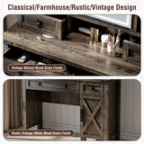 Captain Winters 42.13'' Farmhouse Makeup Vanity Desk with Sliding HD Mirror and Lights, Makeup Vanity with 4 Drawers & Cabinet, Farmhouse Vanity for Bedroom,Dark Barnwood Grey Captain Winters