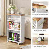 LITTLE TREE 4 Tier Rolling Cart with Wheels, 6.3 Inch Slim Storage Cart, Wooden Snack Cart with Narrow Shelf, White Laundry Room and Bathroom Organizer Shelves LITTLE TREE