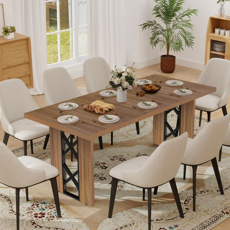 ELECWISH Dining Table for 6-8 People, 71 Inch Wood Rectangular Farmhouse Kitchen Table, Large Industrial Dinner Table with Strong Metal Frame for Dining Room, Outside ELECWISH
