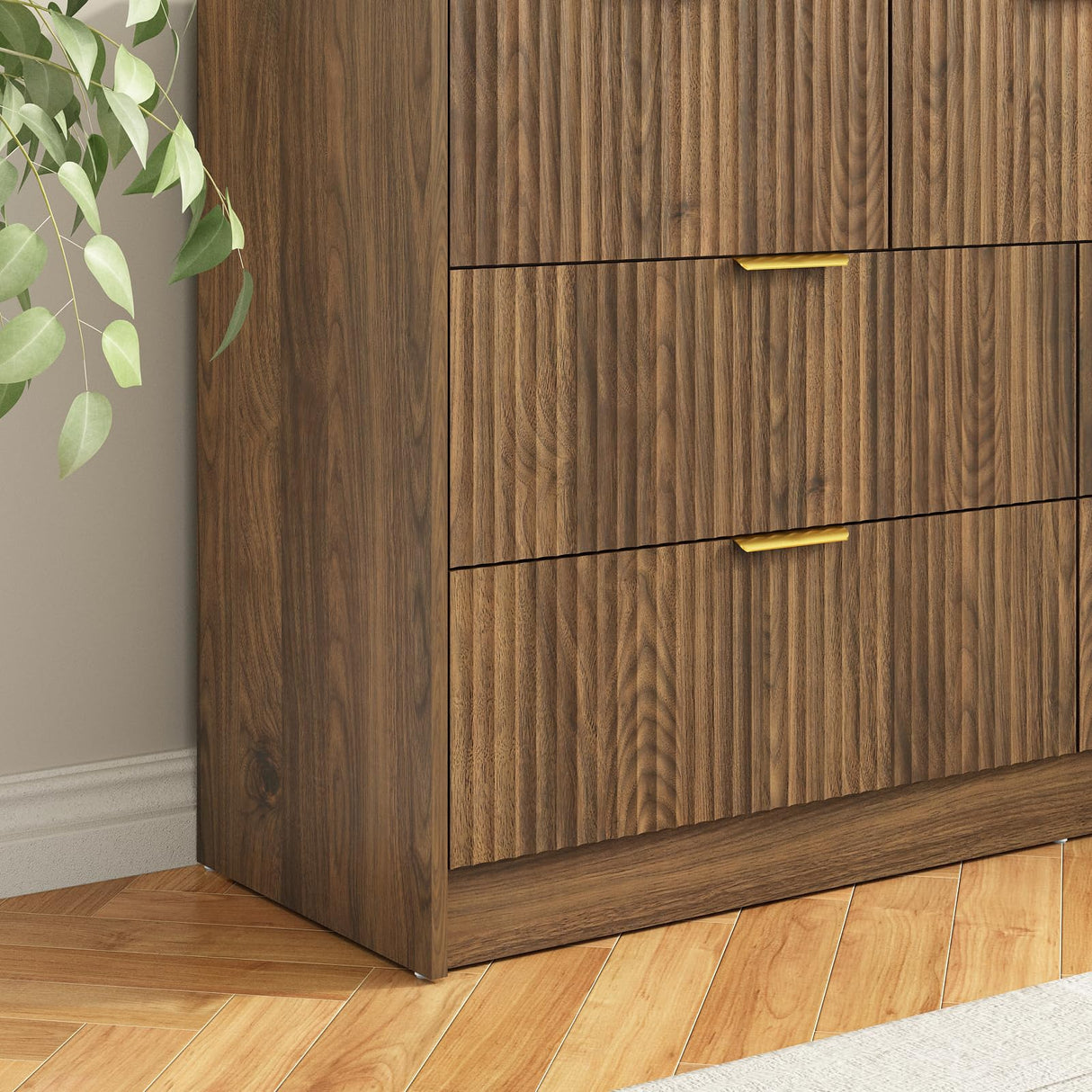 Sscaktu 7 Drawers Dresser for Bedroom，55" Wide Fluted Dresser with Deep Drawers, Modern Chest of Drawers, Mid Century Wood TV Stand Storage Organizer for Closet, Living Room, Hallway, Natural Sscaktu