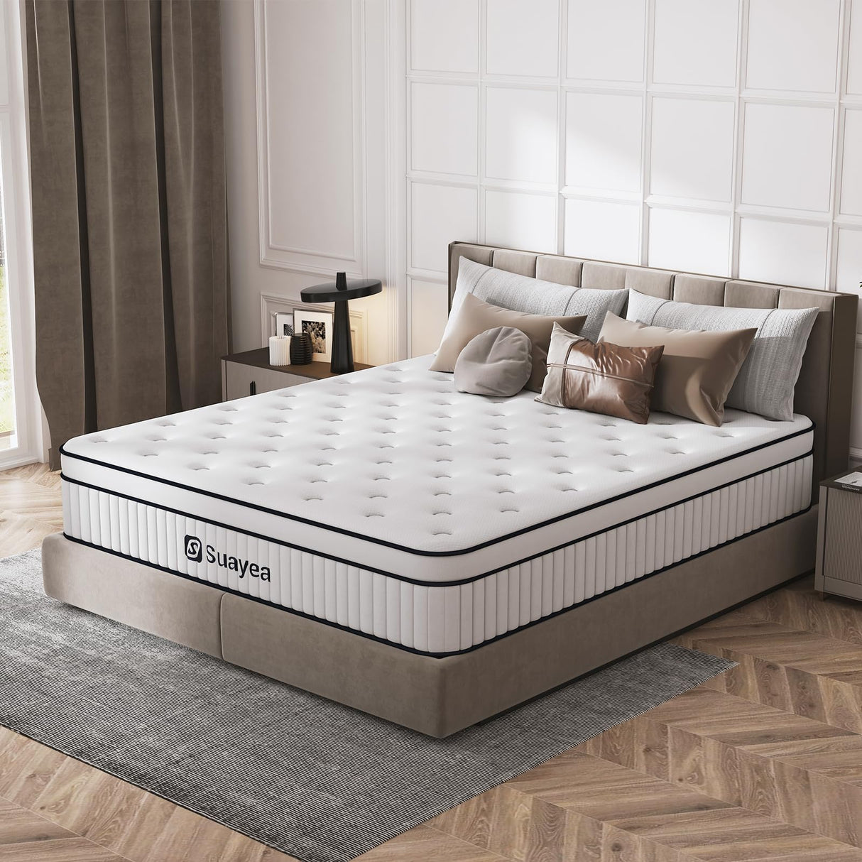 SUAYEA Queen Mattress, 14 Inch Queen Size Mattress in a Box, Hybrid Matterss with Pocket Spring and Soft Foam, Ultimate Motion Isolation, Strong Edge Support, Medium Firm SUAYEA