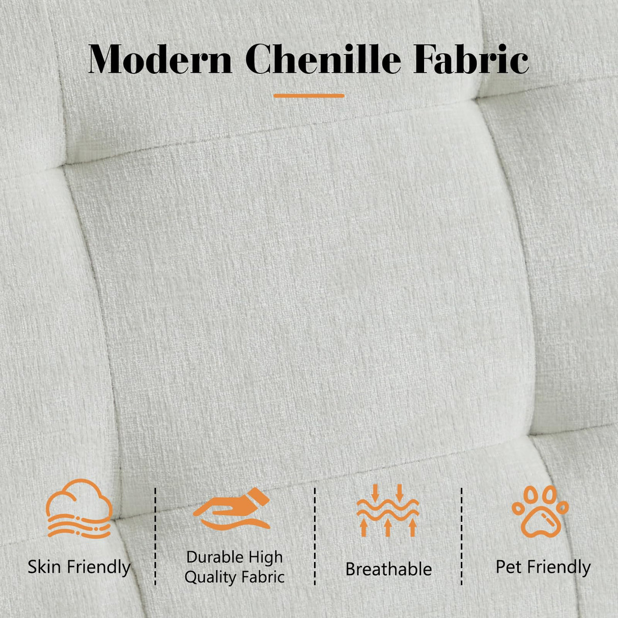 Oprisen Convertible Futon Sofa Bed, Modern Chenille Upholstered Tufted Couch Sleeper with Adjustable Backrest for Living Room, Bedroom, Office, Apartment (White, Loveseat) Oprisen