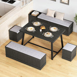 XIAO WEI Corner Dining Table Set with Storage Stool and Storage Bench,47 Inch Rustic Brown Breakfast Nook with Banquette Seating,6 Pieces Dining Table Set Corner Booth for Kitchen and Dining Room XIAO WEI