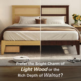 Olodumare Boho King Platform Bed Frame with Rattan Headboard, Modern Natural Bohemian Solid Wood Bed with 2 Under Bed Storage Drawers, Squeak-Free, No Box Spring Needed, Easy Assembly, Honey Oak Olodumare