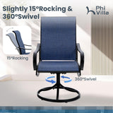 PHI VILLA 7 Piece Outdoor Patio Dining Set with 6 Swivel Dining Chairs & 1 Large Round Dining Table, Blue Textilene Mesh Fabric Chair and 54" Metal Table for All Weather PHI VILLA