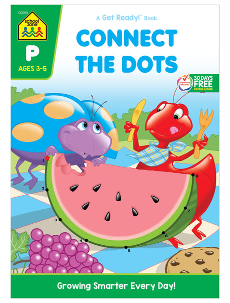 School Zone - Connect the Dots Workbook - 32 Pages, Ages 3 to 5, Preschool, Kindergarten, Dot-to-Dots, Counting, Number Puzzles, Numbers 1-10, Coloring, and More (School Zone Get Ready!™ Book Series) School Zone
