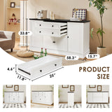 Grepatio 58" Farmhouse Sideboard Buffet Cabinet, Coffee Bar Cabinet with 2 Large Drawers & 4 Grooved Barn Doors, Wood Storage Cabinets for Dinning Room, Kitchen, Living Room, White Grepatio