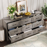Fameill Dresser for Bedroom, 9 Drawer Wide Dresser Organizer with Charging Station, Tall Dresser for Hallway, Wood Dresser with Metal Handles, Ash Grey Fameill