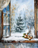 FUKVHIL DIY Canvas Acrylic Paint Kits, Winter Windowsill Snow Scene, Paint by Number Kit for Beginners and Ideal for Home Decor, 40x50cm, Without Frame FUKVHIL