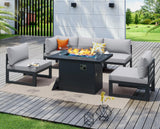 NICESOUL® 6 Piece Extra Large Grey Aluminum Frame Outdoor Patio Furniture Set with Fire Pit Table, 29'' Deep Wide Seating Sofa Conversation, L Shape Modular Sectional Couches for Backyard, Light Grey NICESOUL