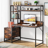 Tribesigns 55 Inch Computer Desk with 2 Drawers and Storage Shelves, Rustic Office Desk with Hutch, Study Writing Gaming Table Laptop Workstation for Home Office (Brown) Tribesigns