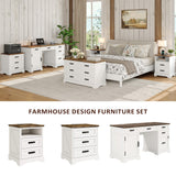 Whalefall Farmhouse Night Stand Set of 2, Large 3 Drawers Bedside Table with Charging Station, 22 inch Wide End Table for Bedroom, 2pcs White Whalefall