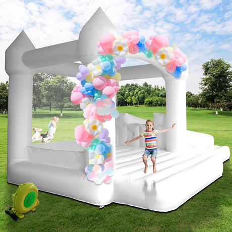 AKSPORT White Bounce House Inflatable Jumping Castle with Slide & Air Blower for Kids, Wedding & Birthday Parties, 17 * 11 * 10FT AKSPORT