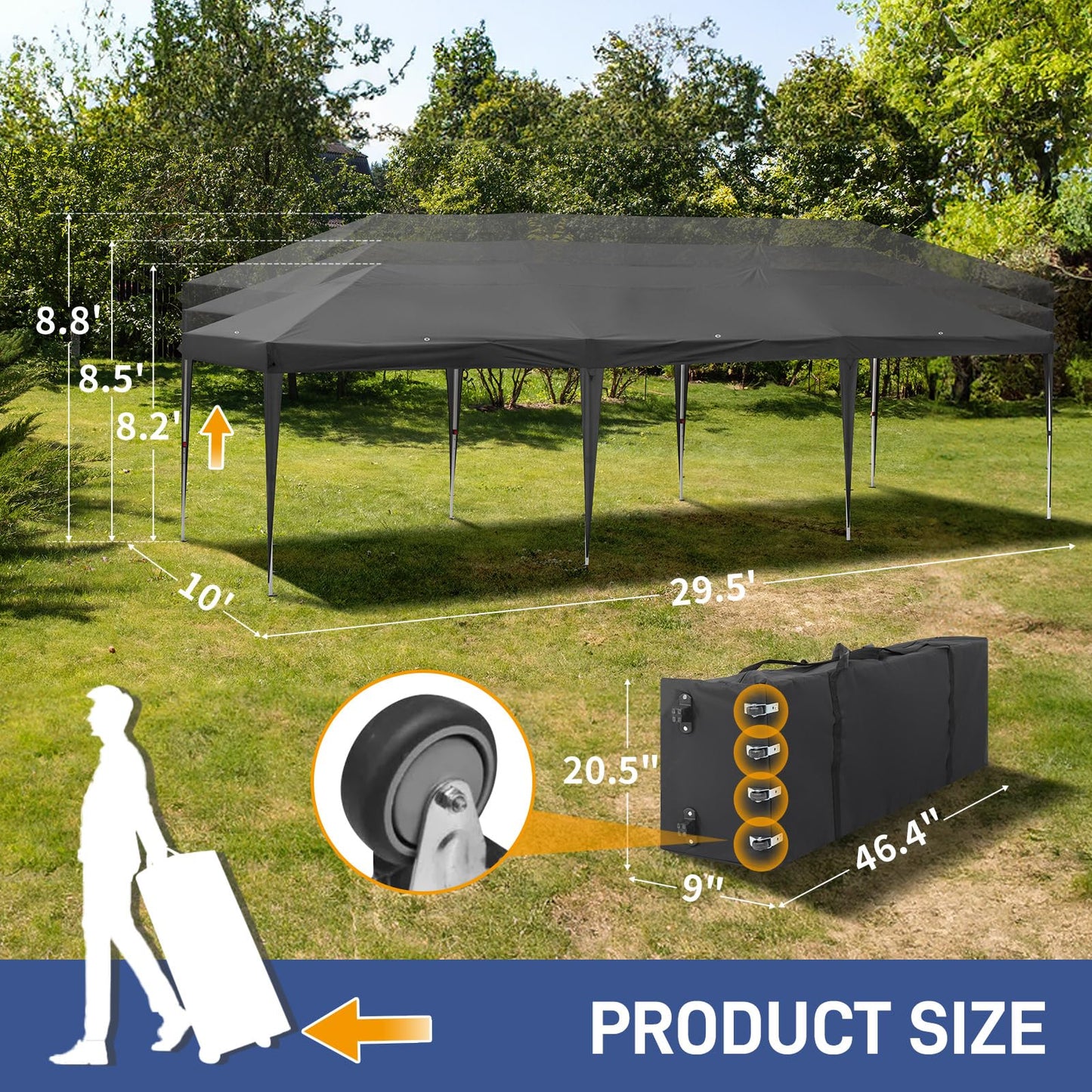 Outvita 10x30ft Ez Pop Up Outdoor Canopy Tent, Portable Commercial Instant Tent with Carry Bag for Party Wedding Birthday BBQ Events