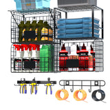 Niovrooro Garage Shelving Wall Mounted with Wire Baskets and Hooks,Basement Hanging Storage and Organizers,Heavy Duty Organization Shelves,Wall Storage Rack Niovrooro