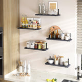 Fixwal Floating Shelves Set of 5, Width 4.7 Inches Black Wall Shelves, Rustic Wood Wall Storage Shelves for Bedroom, Living Room, Kitchen, Bathroom, Home Decor, Laundry Room, Office and Plants (Black) Fixwal