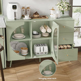 FACBOTALL Coffee Bar Cabinet with Fluted Glass Door, Modern Cream Style Buffets & Sideboards with Wine Glass Rack, Buffet Cabinet with Storage for Dining Room, Living Room, Green FACBOTALL