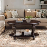 LKTART Oval Coffee Tables for Living Room, Wood Traditional Coffee Table with Elegant Carved Legs and Open Shelf, Vintage Farmhouse Tea Table, Easy Assembly,Espresso LKTART