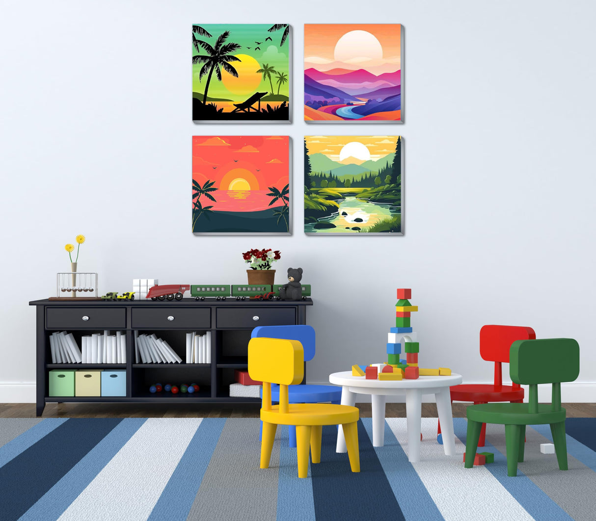 4 Framed Landscape DIY Paint by Numbers Kit for Adults Beginner,Sunset Easy Painting by Number with Canvas,Acrylic Paint Kit Arts and Crafts for Adults for Decor 8x8inch Canrichshop