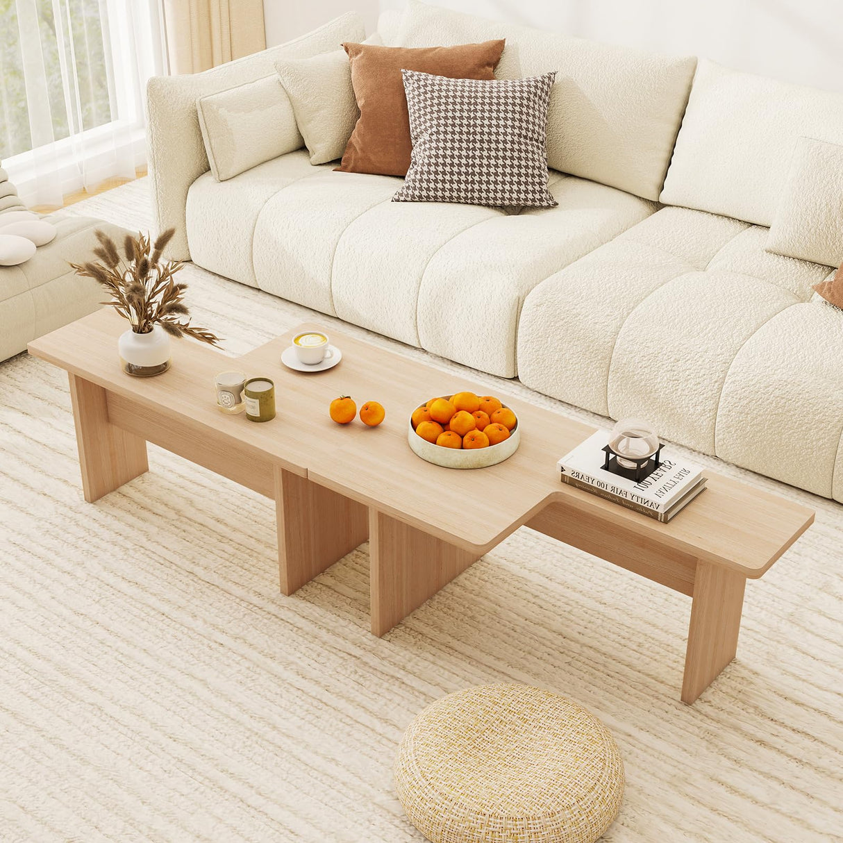 Giantex L-Shaped Coffee Table Set of 2, Modular Nesting Center Table with Grain Finish, Mid Century Modern Living Room Tables for Small Spaces Apartment (Oak) Giantex