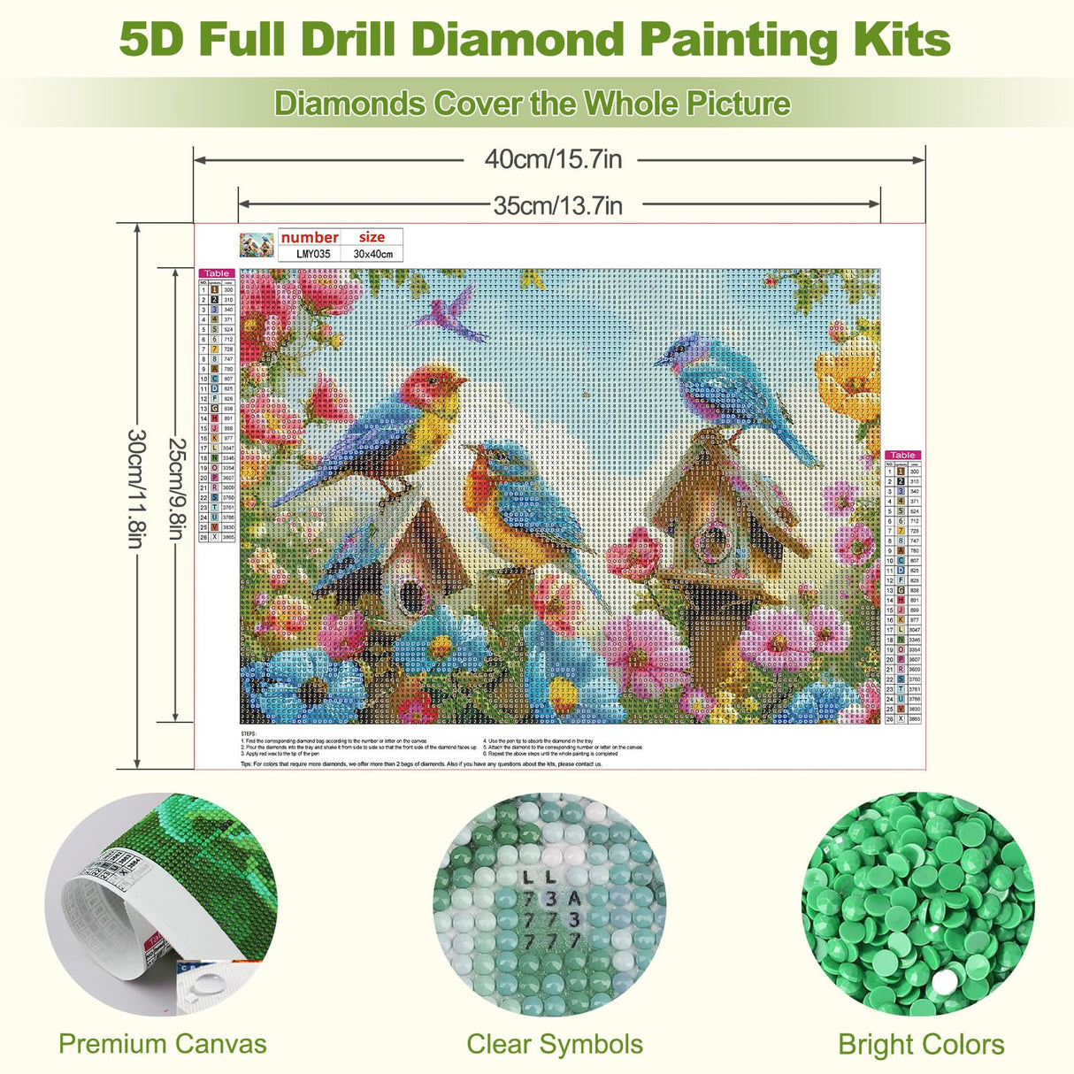 MEIYUDA Birds Diamond Painting Kits for Adults, 5D Flowers Bird Diamond Art Kits for Beginners, Birdhouse DIY Full Diamonds Art Painting Kit for Home Wall Decor Present 12x16inch MEIYUDA