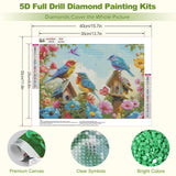 MEIYUDA Birds Diamond Painting Kits for Adults, 5D Flowers Bird Diamond Art Kits for Beginners, Birdhouse DIY Full Diamonds Art Painting Kit for Home Wall Decor Present 12x16inch MEIYUDA