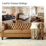 HULALA HOME 84" Genuine Leather Sofa Couch with Solid Wood Legs, Button-Tufted Chesterfield 3-Seater Sofa, Mid Century Modern Upholstered Couch for Living Room, Entertainment Area, Apartment, Camel HULALA HOME
