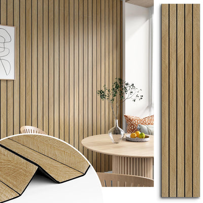STICKEEP 3D Brown Wood Panels for Walls 120" x 12" Acoustic Slat Wall Paneling Peel and Stick Wood Panels Self Adhesive Flexible Wooden Slat Wallpaper for Bedroom Living Room Wall Decor Ceiling
