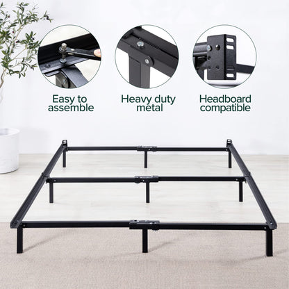 ZINUS Compack 7-Inch Metal Bed Frame for Box Spring & Mattress, Black, Queen - WoodArtSupply