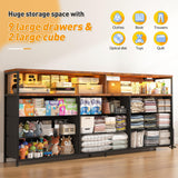 EnHomee 55” W Dresser, Rustic Brown Dresser for Bedroom with Power Outlet & LED Lights for 65" TV Stand Bedroom Dresser with 9 Fabric Drawers, Long Sturdy Dressers for Bedroom, Closet, Entryway EnHomee