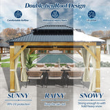 COVERONICS 11FT x 13FT Outdoor Cedar Wooden Gazebo - Patio Wood Frame Gazebo with Galvanized Steel Hardtop, Heavy-Duty Hardtop Gazebo with Netting & Curtains for Garden, Poolside, Deck, Backyard COVERONICS