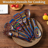 Gudamaye Pakkawood 7-Piece Blue Wooden Cooking Utensils, Wooden Spoons for Cooking, Wooden Spoon Set, Wooden Kitchen Utensil set, Pakkawood Cooking Spoons, Non-Stick Spoon,Pakkawood kitchen utensils Gudamaye