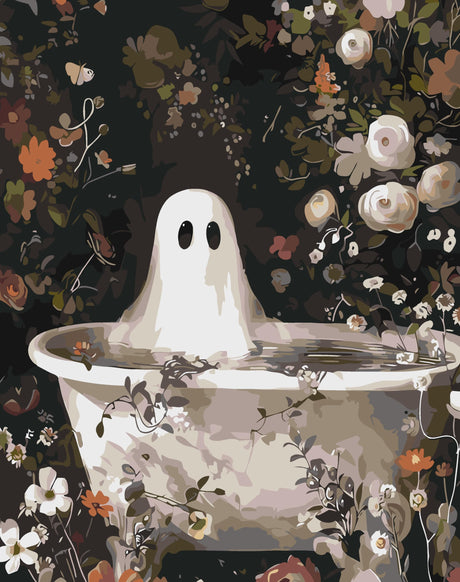 CEUHROG Halloween Paint by Numbers Kit for Adults,Funny Bathing Ghost Adult Paint by Number Kits on Canvas for Beginner,Retro Horror DIY Acrylic Painting by Numbers for Gift Home Decor(16x20inch) CEUHROG