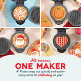 DASH Holiday Multimaker Mini System - Waffle Maker with Six 4” Removable Holiday Plates: Waffle Iron & Griddle, 4-in-1 Mini Waffle Maker for Kids and Families – Nonstick Surface, Santa Waffle (Red) DASH